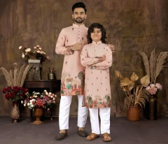 Father Son Matching Kurta Pajama Set | Twinning Heritage Handpainted Ethnic Wear